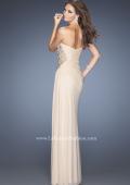 Picture of: Fitted Net Jersey Dress with Side Slit and Ruching in Nude, Style: 20130, Back Picture