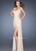 Picture of: Fitted Net Jersey Dress with Side Slit and Ruching in Nude, Style: 20130, Detail Picture 2