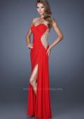 Picture of: Fitted Net Jersey Dress with Side Slit and Ruching in Red, Style: 20130, Detail Picture 4