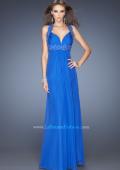 Picture of: Empire Waist, V Neck Gown with Ruched Bodice in Blue, Style: 20134, Detail Picture 1