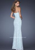 Picture of: Strapless White Lace Dress with Plunging Neckline in Blue, Style: 20138, Back Picture