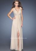 Picture of: V-neck Dress with Twisted Ruched Knot and Cut Outs in Nude, Style: 20142, Main Picture