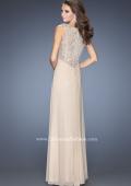 Picture of: V-neck Dress with Twisted Ruched Knot and Cut Outs in Nude, Style: 20142, Back Picture