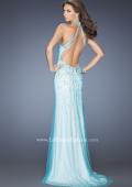 Picture of: Fitted Halter Top White Lace Prom Dress with Beading in Blue, Style: 20161, Back Picture