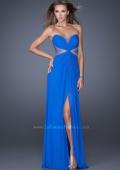 Picture of: Long Net Jersey Gown with Center Slit and Cut Outs in Blue, Style: 20166, Detail Picture 1