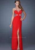 Picture of: Long Net Jersey Gown with Center Slit and Cut Outs in Red, Style: 20166, Detail Picture 2