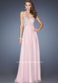Picture of: Long V Neck Prom Gown with Chiffon Skirt and Illusion Straps in Pink, Style: 20171, Main Picture