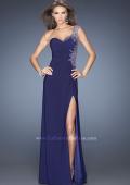Picture of: Long Ruched Prom Dress with Side Slit and Net Detail in Blue, Style: 20176, Main Picture