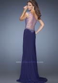 Picture of: Long Ruched Prom Dress with Side Slit and Net Detail in Blue, Style: 20176, Back Picture