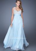 Picture of: Long Prom Gown with Chiffon Skirt and Gathered Waist in Blue, Style: 20203, Detail Picture 3