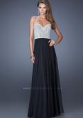 Picture of: Long Chiffon Prom Gown with Pearls and Rhinestones in Black, Style: 20211, Detail Picture 1