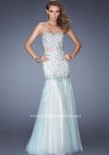 Picture of: Strapless Jeweled Prom Dress with Colored Tulle Overlay in Blue, Style: 20220, Main Picture