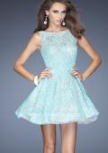 Picture of: Lace Cocktail Dress with High Boat Neck and Full Skirt in Blue, Style: 20244, Main Picture