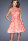 Picture of: Lace Cocktail Dress with High Boat Neck and Full Skirt in Orange, Style: 20244, Detail Picture 1