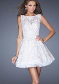 Picture of: Lace Cocktail Dress with High Boat Neck and Full Skirt in White, Style: 20244, Detail Picture 2