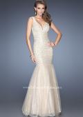 Picture of: V Neck Lace Mermaid Prom Dress Covered in Sequins in Nude, Style: 20381, Main Picture