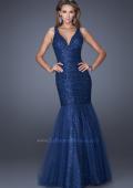 Picture of: V Neck Lace Mermaid Prom Dress Covered in Sequins in Blue, Style: 20381, Detail Picture 1