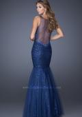 Picture of: V Neck Lace Mermaid Prom Dress Covered in Sequins in Blue, Style: 20381, Detail Picture 2