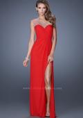 Picture of: Net Jersey Prom Dress with Criss Cross Ruched Bodice in Red, Style: 20384, Detail Picture 3