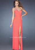 Picture of: Net Jersey Prom Dress with Criss Cross Ruched Bodice in Orange, Style: 20384, Detail Picture 7