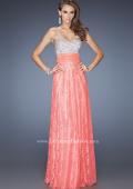 Picture of: Lace Prom Gown with Iridescent Jewel Detailing in Orange, Style: 20385, Main Picture