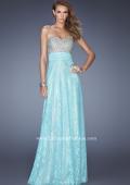 Picture of: Lace Prom Gown with Iridescent Jewel Detailing in Blue, Style: 20385, Detail Picture 2
