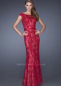 Picture of: Lace Evening Gown with Cap Sleeves and Ribbon Belt in Red, Style: 20394, Main Picture
