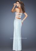 Picture of: Long Lace Gown Heavily Adorned with Embellishments in Blue, Style: 20397, Back Picture
