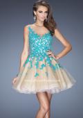 Picture of: Lace Short Dress with Full Tulle Skirt and Sheer Neck in Blue, Style: 20399, Main Picture