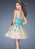 Picture of: Lace Short Dress with Full Tulle Skirt and Sheer Neck in Blue, Style: 20399, Back Picture