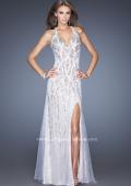 Picture of: V Neck Lace Prom Dress with Slit and Open Back in White, Style: 20421, Main Picture