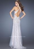 Picture of: V Neck Lace Prom Dress with Slit and Open Back in White, Style: 20421, Back Picture