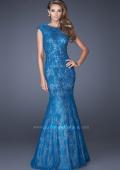 Picture of: Trumpet Style Gown with Sheer Lace Detailing in Blue, Style: 20427, Main Picture