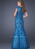 Picture of: Trumpet Style Gown with Sheer Lace Detailing in Blue, Style: 20427, Back Picture