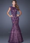 Picture of: Trumpet Style Gown with Sheer Lace Detailing in Purple, Style: 20427, Detail Picture 3