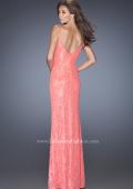 Picture of: Long Sequin and Lace Prom Dress with V Shaped Back in Orange, Style: 20431, Back Picture