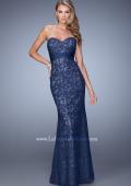 Picture of: Lace Sweetheart Neckline Gown with Criss Cross Back in Navy, Style: 20440, Detail Picture 3