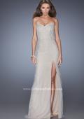 Picture of: Long Prom Dress with Pearl and Rhinestone Detail in Nude, Style: 20442, Main Picture