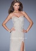 Picture of: Long Prom Dress with Pearl and Rhinestone Detail in Nude, Style: 20442, Detail Picture 1