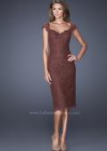 Picture of: Cap Sleeve Lace Prom Dress with Scalloped Lace Trim in Brown, Style: 20443, Main Picture