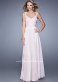 Picture of: Long Chiffon Gown with Jeweled Straps and V Neck in Pink, Style: 20448, Detail Picture 1