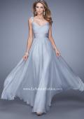 Picture of: Long Chiffon Gown with Jeweled Straps and V Neck in Silver, Style: 20448, Detail Picture 2