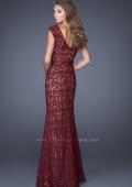 Picture of: Bold Lace Dress with V Neckline and Thin Belt in Red, Style: 20450, Back Picture