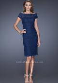 Picture of: Cap Sleeve High Neck Lace Evening Dress with Lace Trim in Blue, Style: 20462, Main Picture