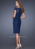 Picture of: Cap Sleeve High Neck Lace Evening Dress with Lace Trim in Blue, Style: 20462, Back Picture