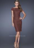 Picture of: Sequin Lined Evening Gown with Short Sleeves and Lace in Brown, Style: 20463, Detail Picture 1