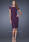 Picture of: Sequin Lined Evening Gown with Short Sleeves and Lace in Purple, Style: 20463, Detail Picture 2