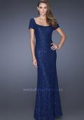 Picture of: Sequin Lined Evening Gown with Short Sleeves and Lace in Blue, Style: 20463, Main Picture