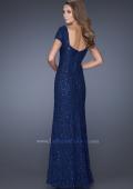 Picture of: Sequin Lined Evening Gown with Short Sleeves and Lace in Blue, Style: 20463, Back Picture