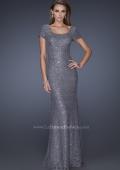 Picture of: Sequin Lined Evening Gown with Short Sleeves and Lace in Silver, Style: 20463, Detail Picture 1